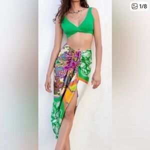 NWT Zara Paisley Print with Knot Pareo Midi Wrap Skirt S